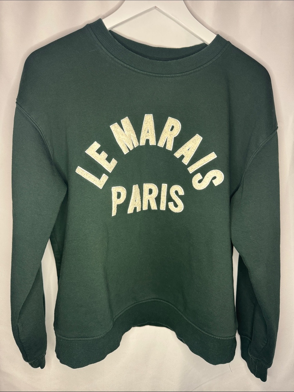 H&M Dark Green Crewneck Sweatshirt with White Lettering woman’s medium